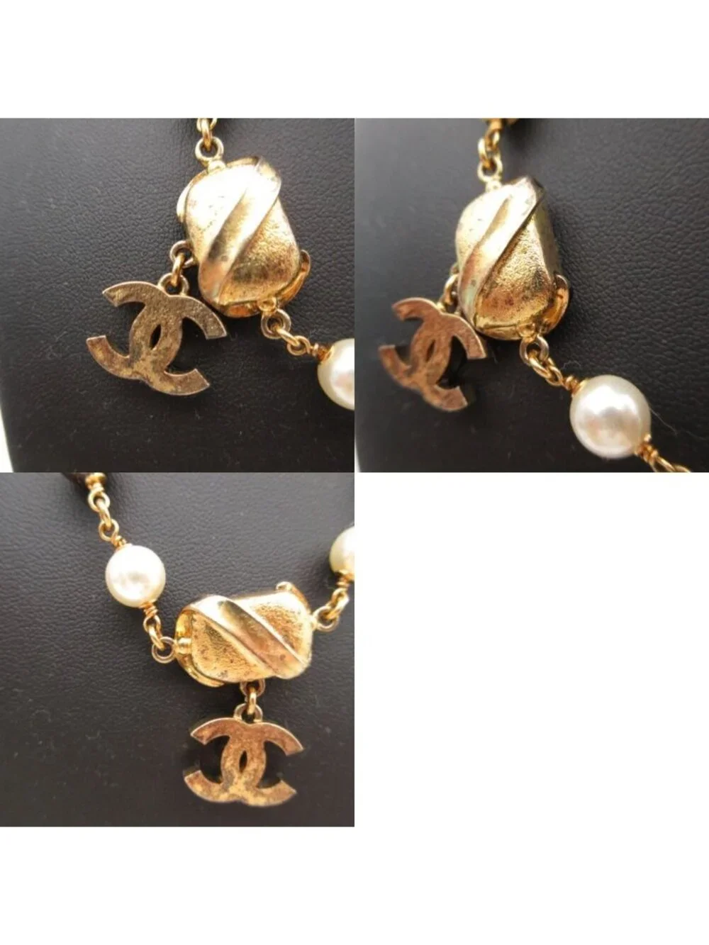 Chanel Necklace Pearl Bijou Stone CC Logo Gold